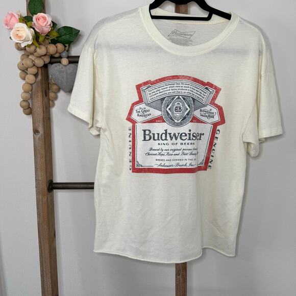 Budweiser Cream Short Sleeve T Shirt Sheer Size Large - Picture 1 of 7